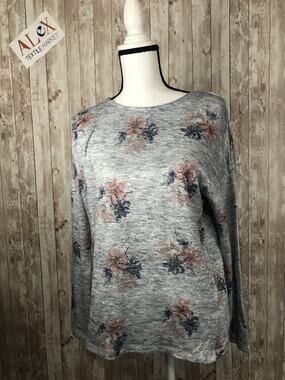Tu Sweater Womens 24 Gray Floral Pullover Sweatshirt Lightweight Top Big N97